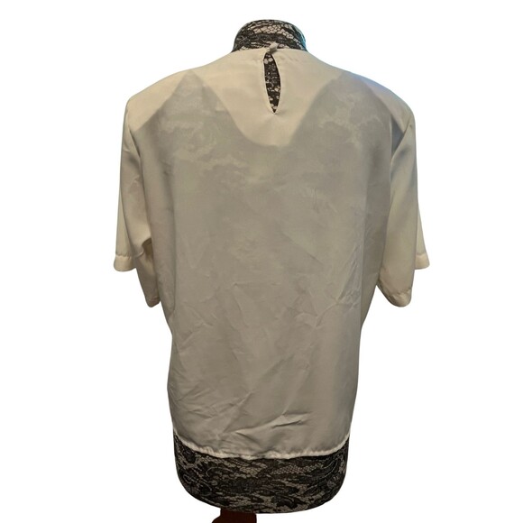 Vintage 80s Claudia Richard‎ Blouse Ivory White Short Sleeve Keyhole Career 14 - Picture 2 of 11